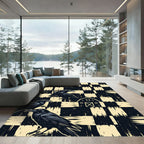 Gothic Raven Barn Checkered Black Ivory Rug