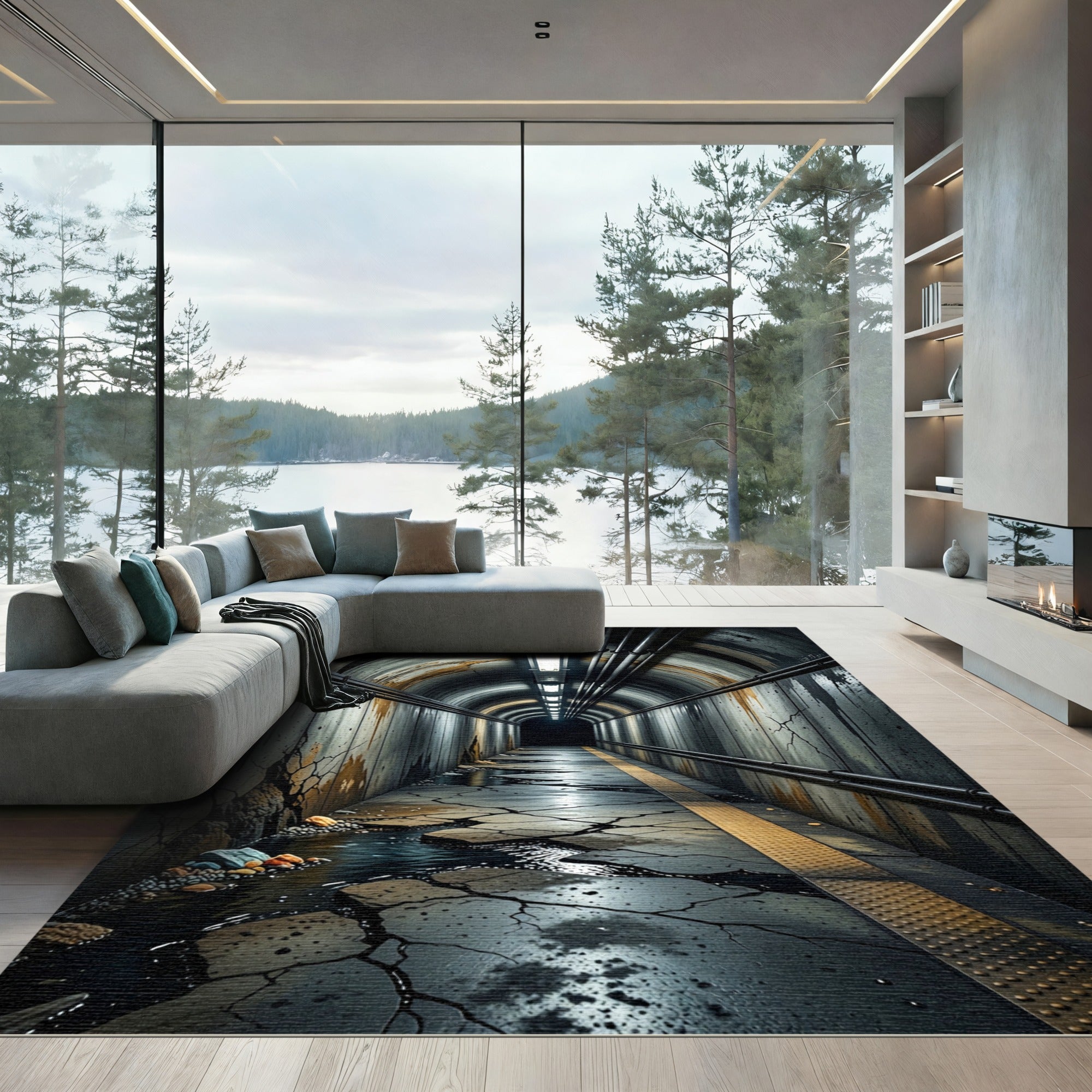 Urban Grunge Tunnel Corridor Rug