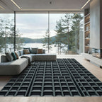 Minimalist Charcoal Matte Grid Sculptural Rug