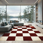Vintage Burgundy and Cream Checkered Classic Rug