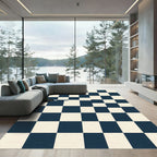 Deep Blue Cream Checkered Squares Rug