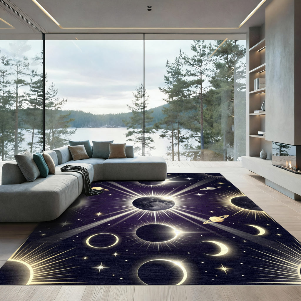 Celestial Sun Moon Lunar Gold Galaxy Rug