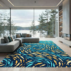 Schooling Fish Swirl Blue Gold Rug