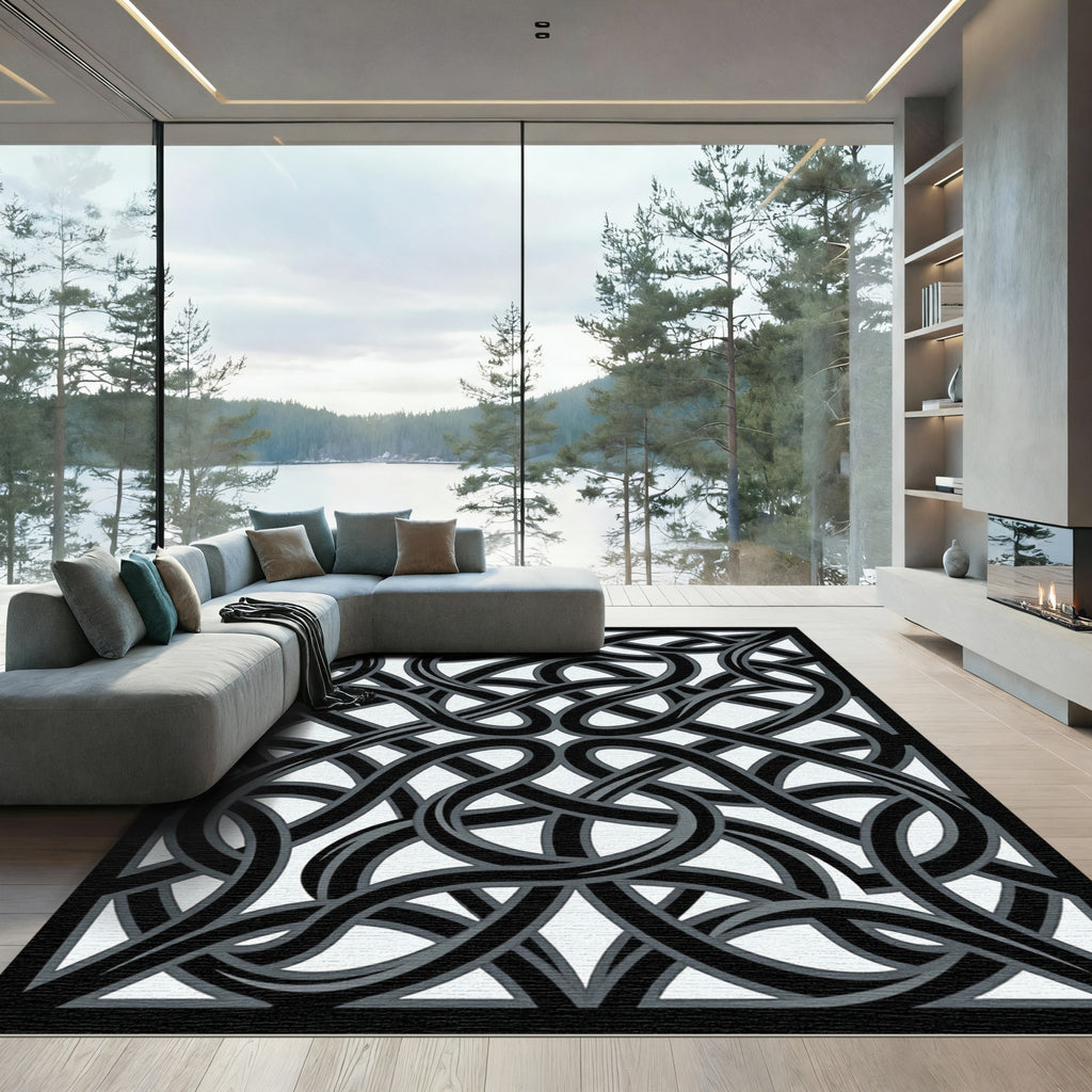 Black Gray Interlocking Knot Rug