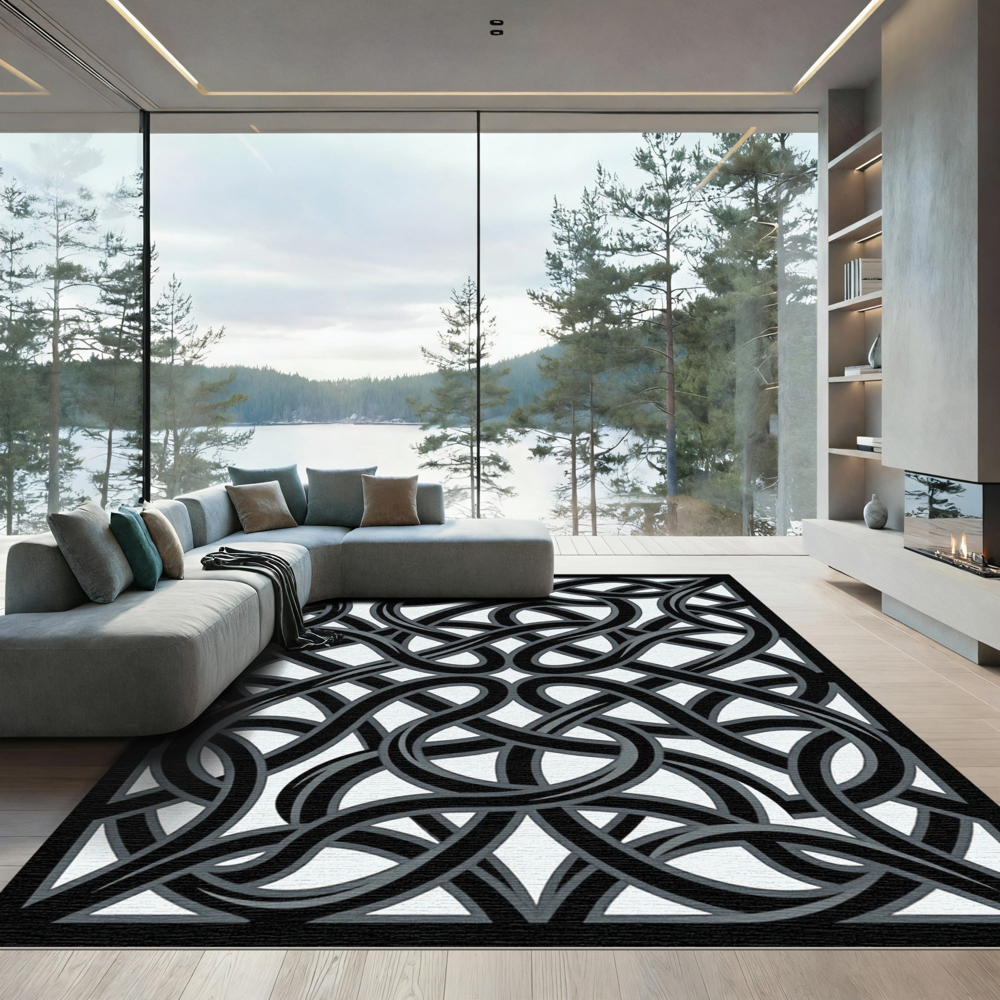 Black Gray Interlocking Knot Rug