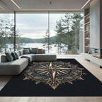 Ornate Gold Compass Medallion Floral Rug