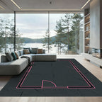 Dark Gray Pink Outline Interior Blueprint Rug