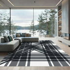 Monochrome Charcoal Plaid Diagonal Grid Rug