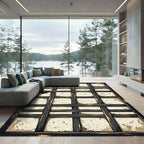 Distressed Charcoal Grid Plaid Rug