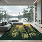 Earthy Golden Forest Pine Silhouette Rug