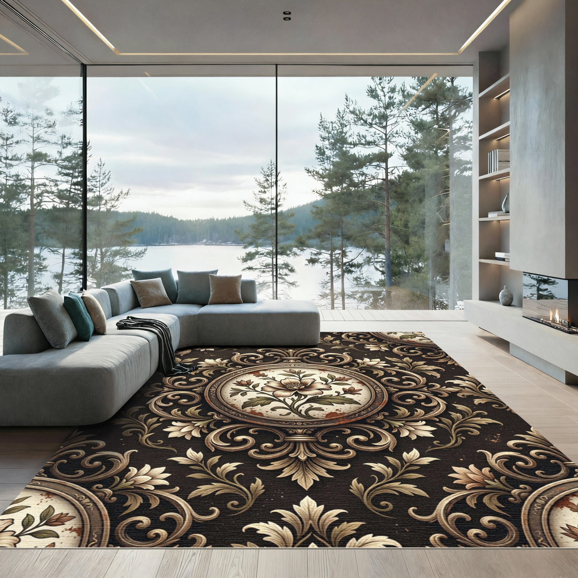 Antique Floral Medallion Scroll Rug