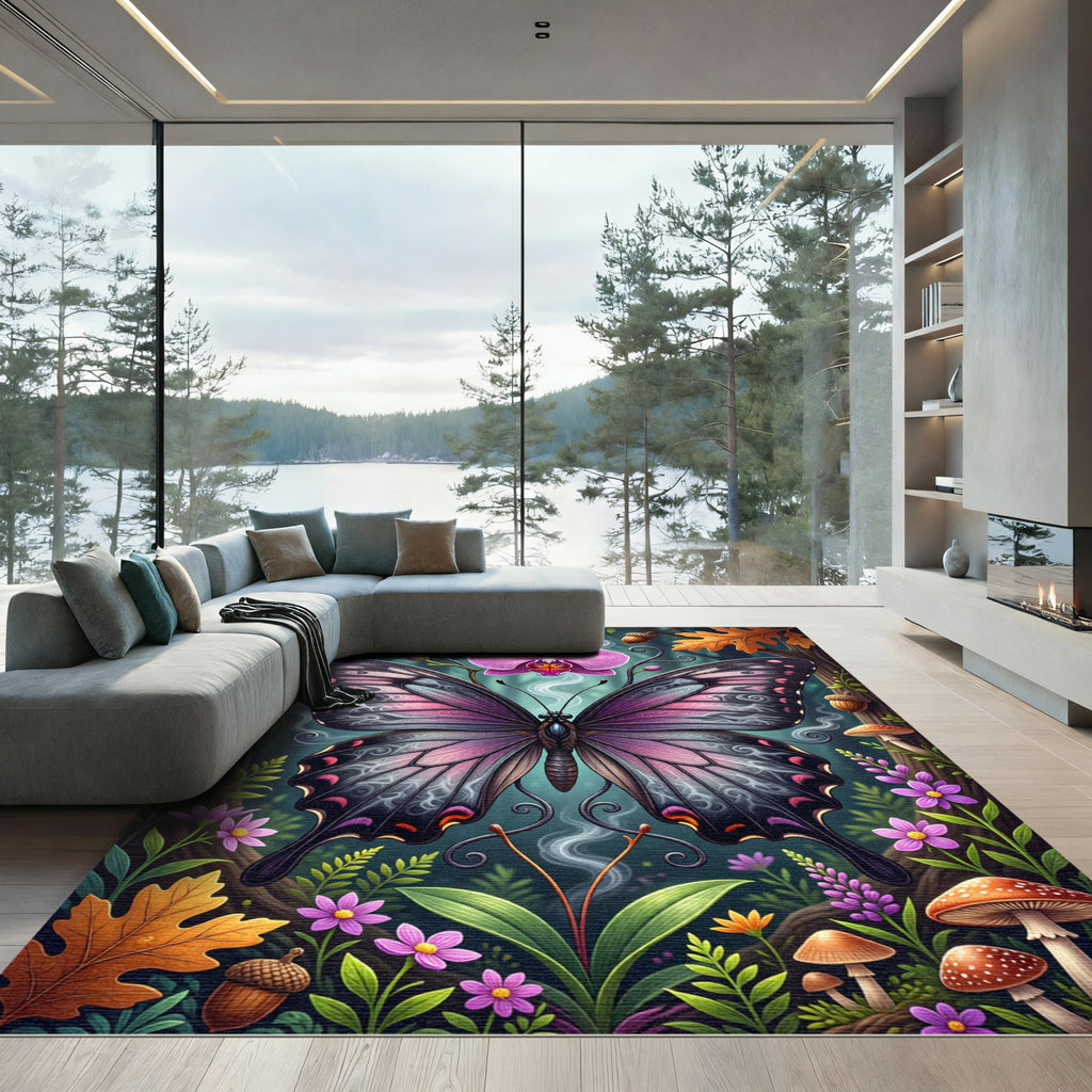 Enchanted Orchid Butterfly Garden Swirls Rug