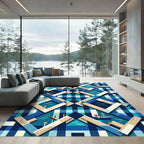 Geometric Nautical Blue Harbor Landscape Rug