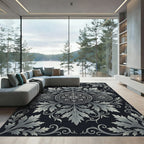 Elegant Silver Foliage Medallion Monochromatic Rug