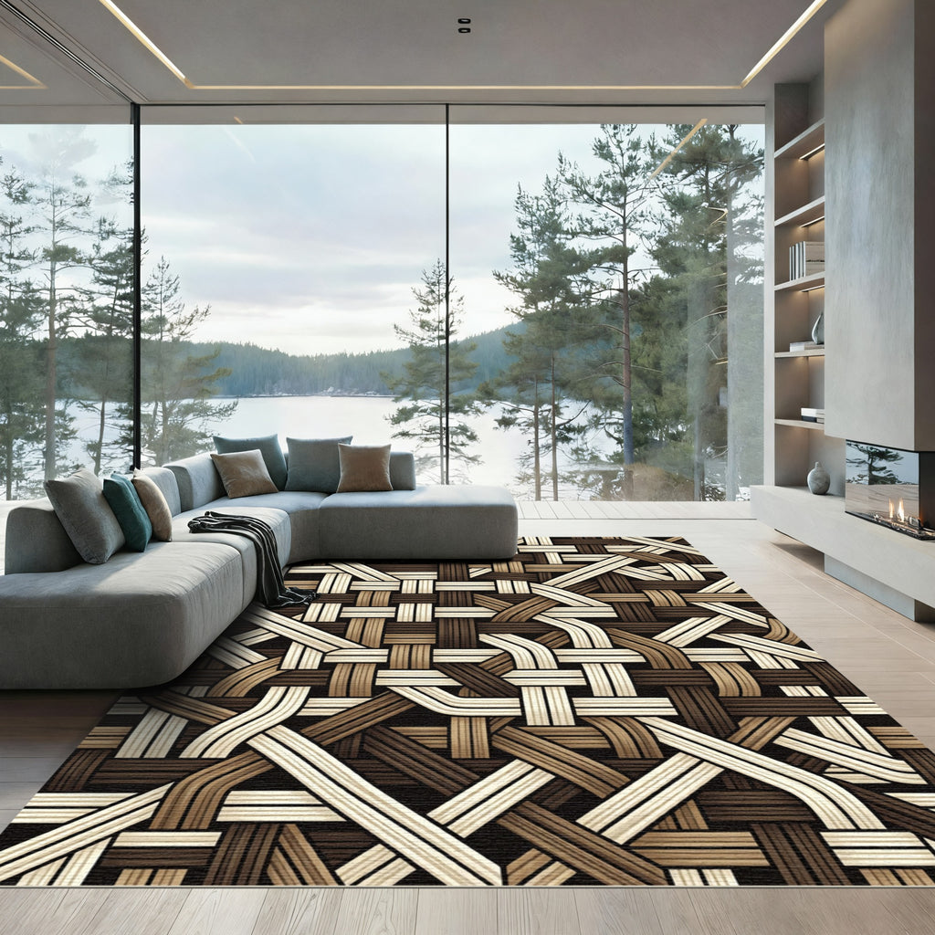 Brown Tan Woven Interlace Rug