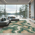 Earthy Green Topographic Contour Map Rug
