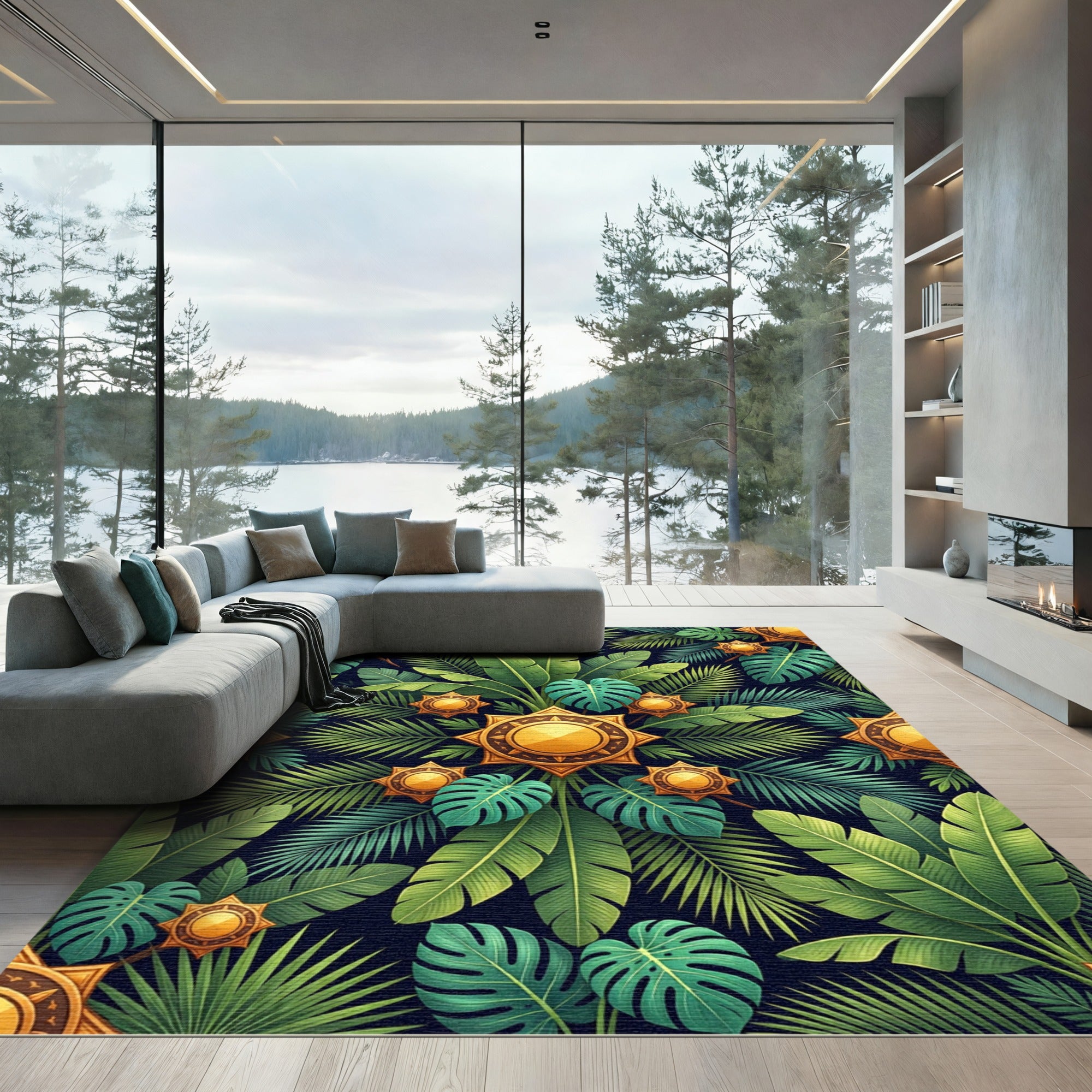 Golden Sun Tropical Verdant Foliage Rug