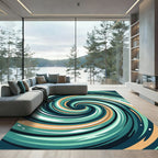 Modern Teal and Sand Swirl Vortex Rug