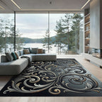 Ornate Metallic Silver Scrollwork Rug