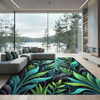 Lush Teal Tropical Rain Foliage Rug