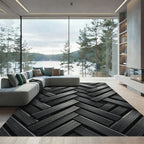 Monochromatic Charcoal Herringbone Slatted Plank Rug