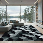 Monochrome Isometric Geometric Block Abstract Rug