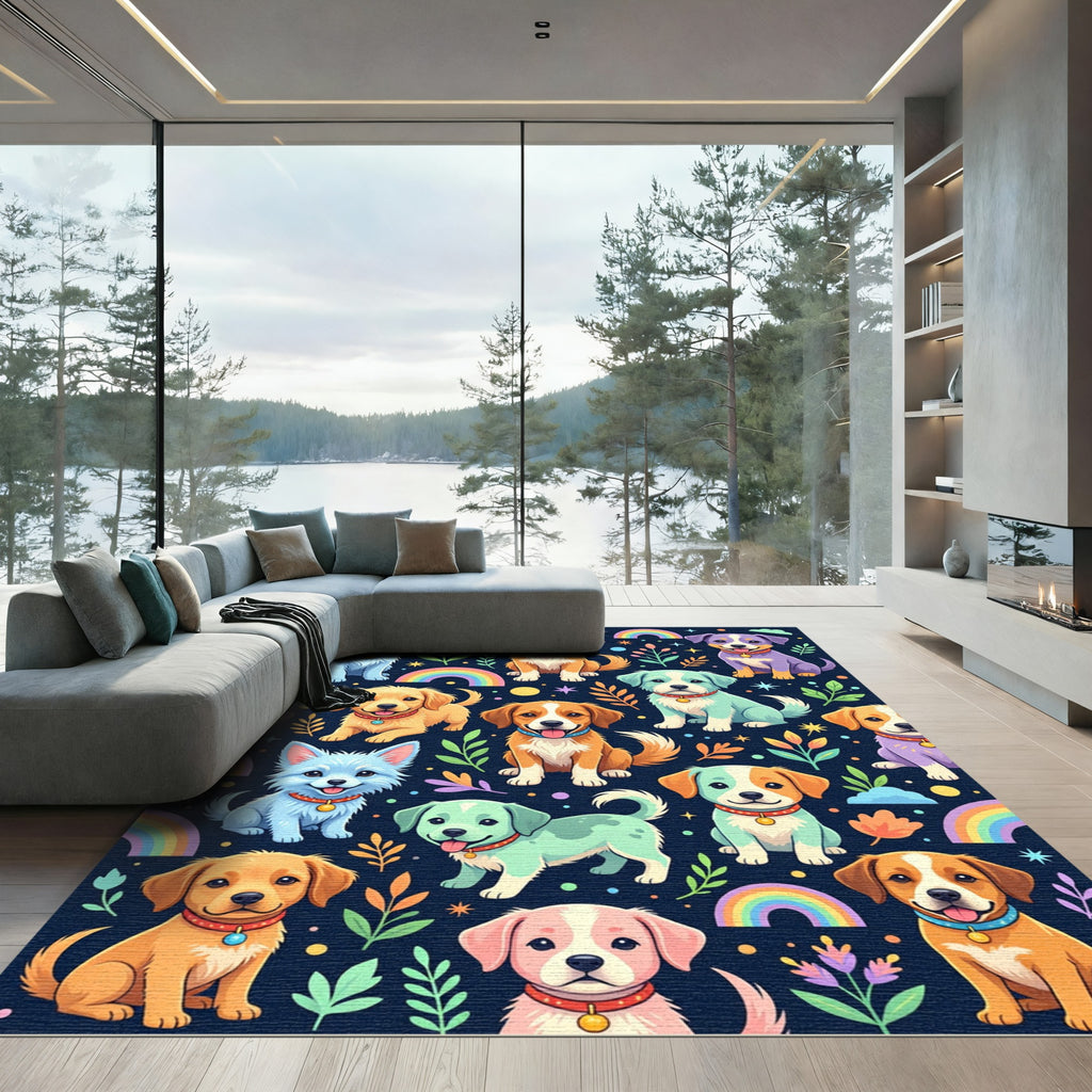 Colorful Puppy Cosmos Space Rainbow Illustration Rug