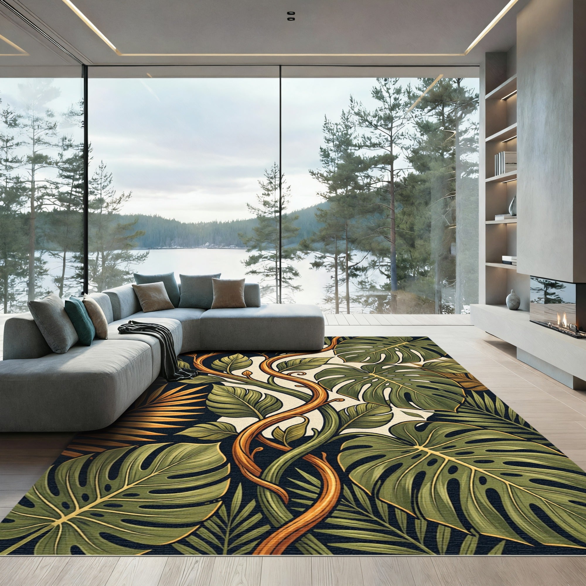 Lush Green Tropical Foliage Jungle Rug