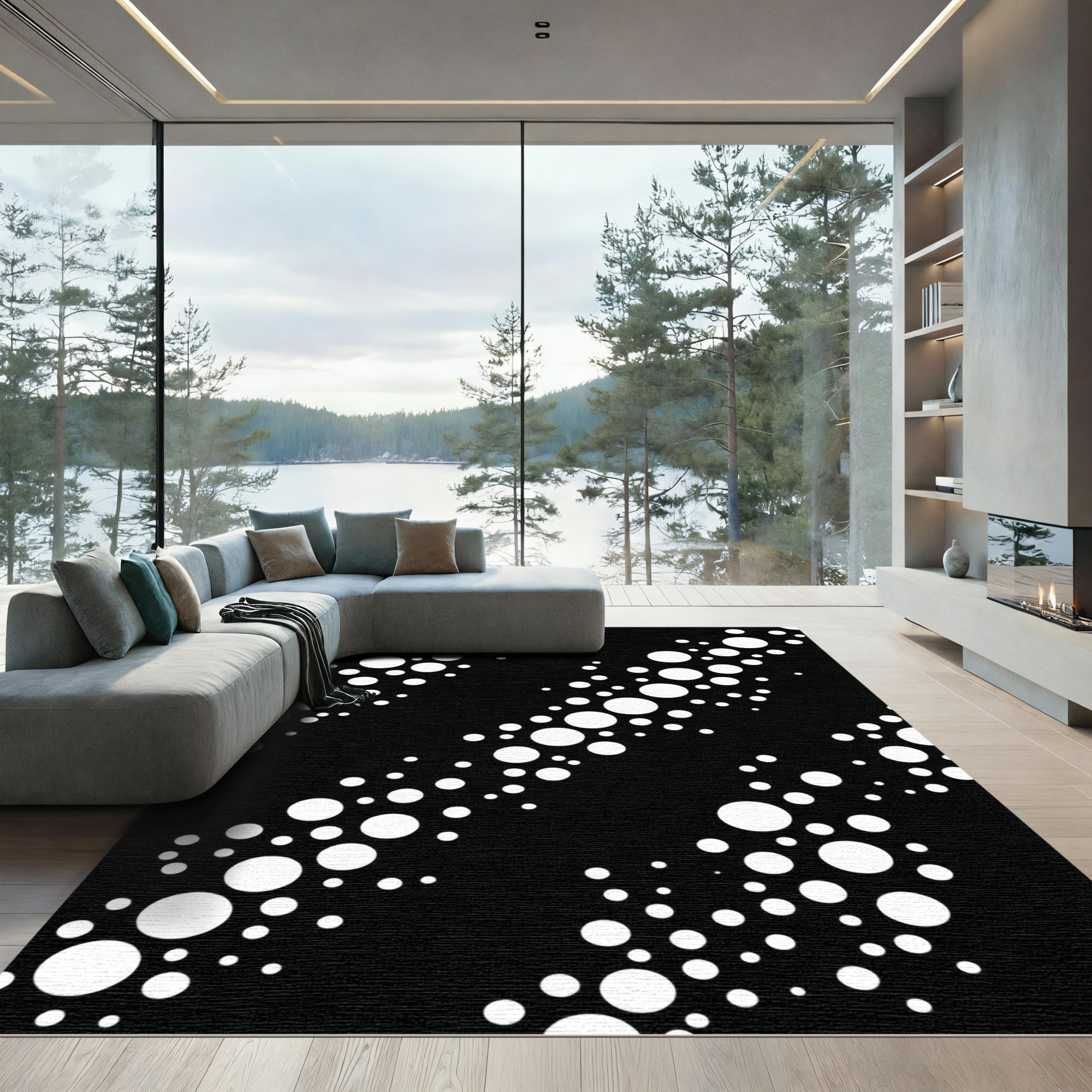 Modern Black White Circle Scatter Rug