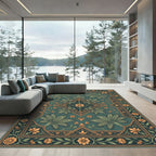 Emerald Teal Botanical Medallion Rug