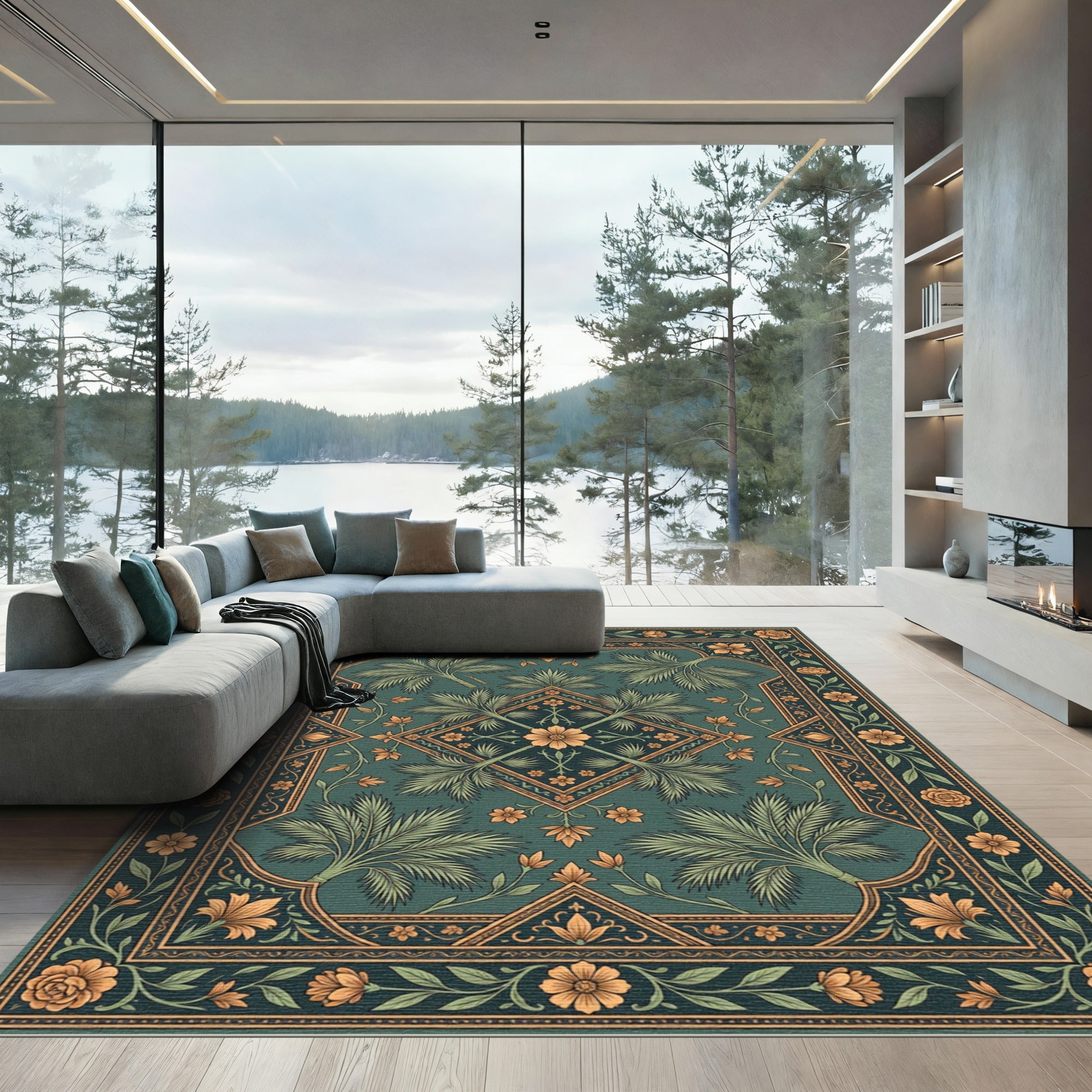 Emerald Teal Botanical Medallion Rug