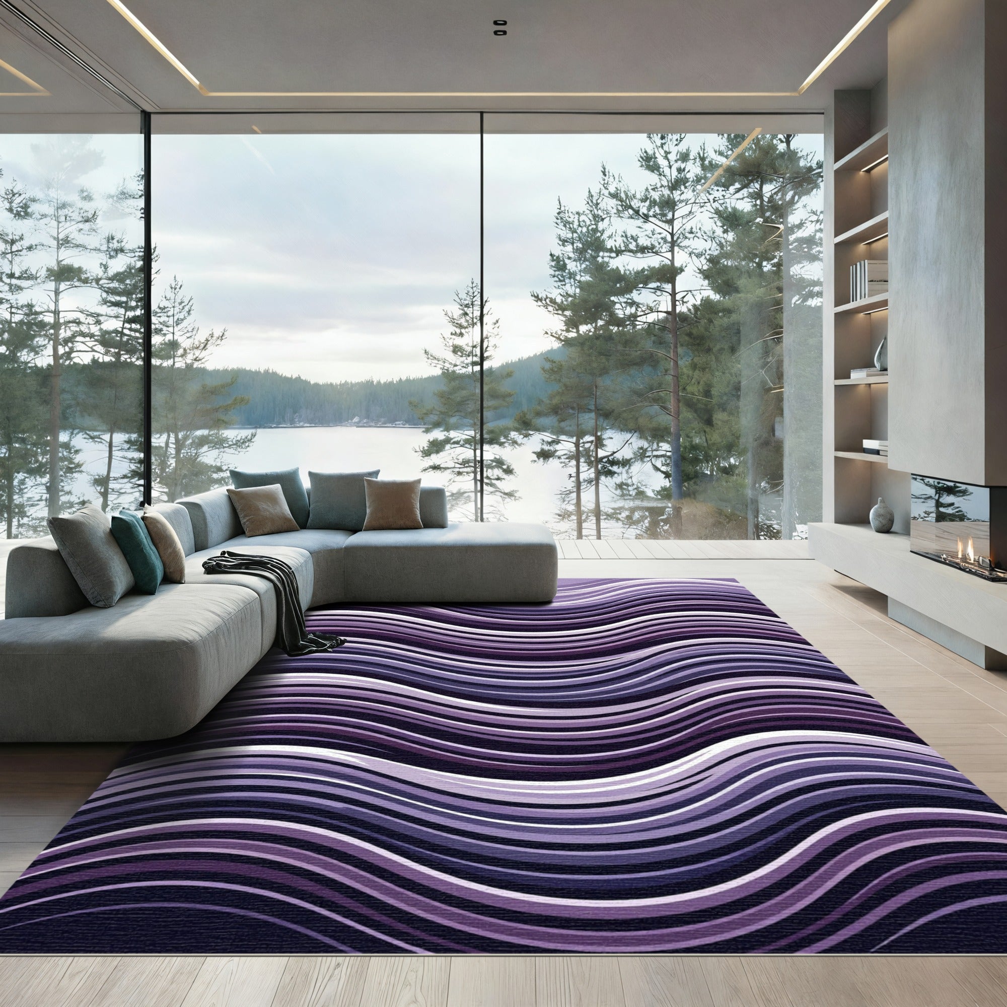 Deep Purple Wavy Stripe Abstraction Rug