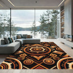 Geometric Golden Ochre Sunburst Medallion Rug
