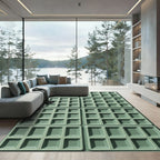 Sage Green Geometric Grid Texture Rug
