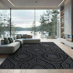 Sophisticated Charcoal Geometric Octagon Art Rug