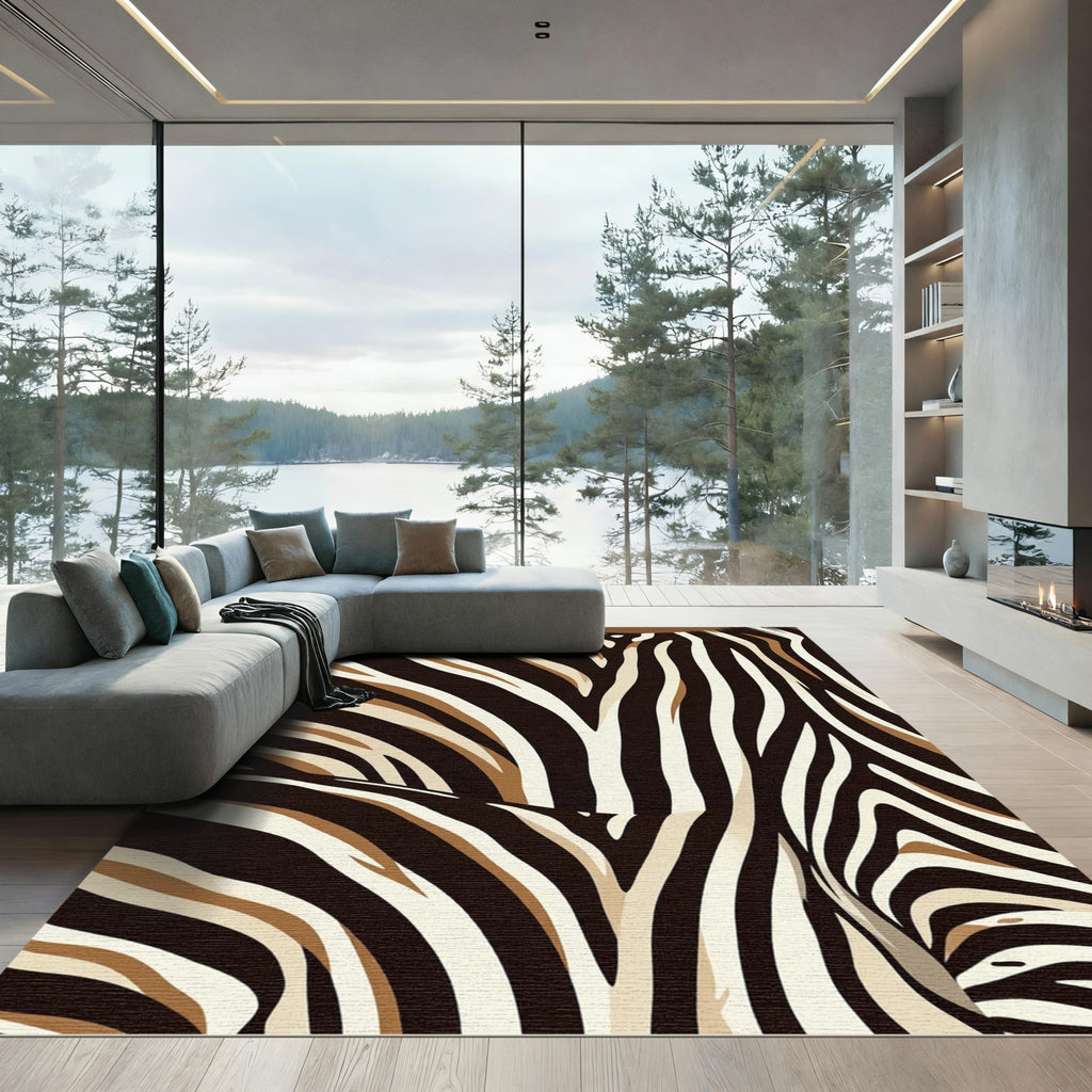 Contemporary Earthy Tone Zebra Stripe Rug