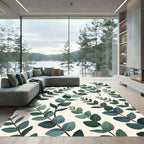 Earthy Green Eucalyptus Botanical Illustration Rug