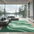 Serene Sage Green Abstract Ocean Waves Rug