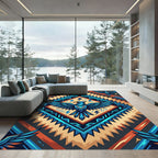 Bold Blue Eagle Tribal Diamond Rug