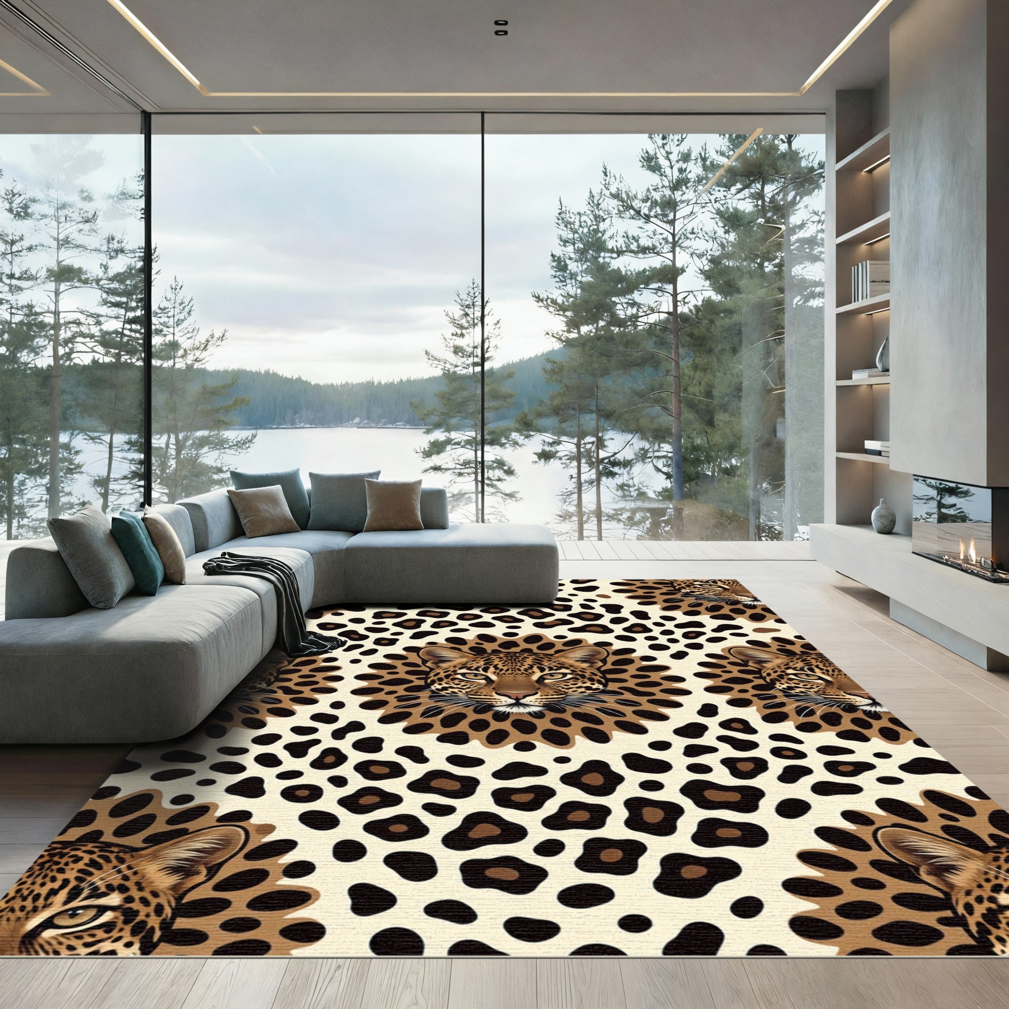 Leopard Spot Faux Fur Faces Rug