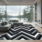 Modern Monochrome Chevron Geometric Abstract Rug