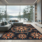 Celestial Orange Compass Starburst Art Rug