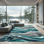 Abstract Teal Serene Ocean Waves Rug