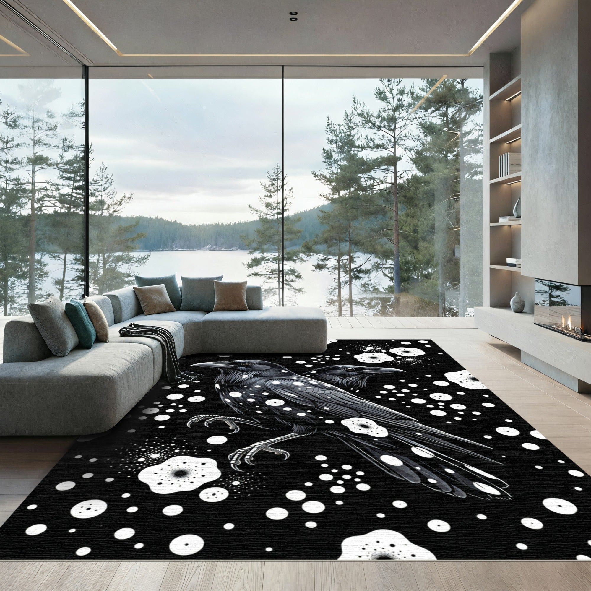 Black Raven White Dot Constellation Rug