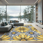 Sunny Yellow Gray Daisy Floral Rug