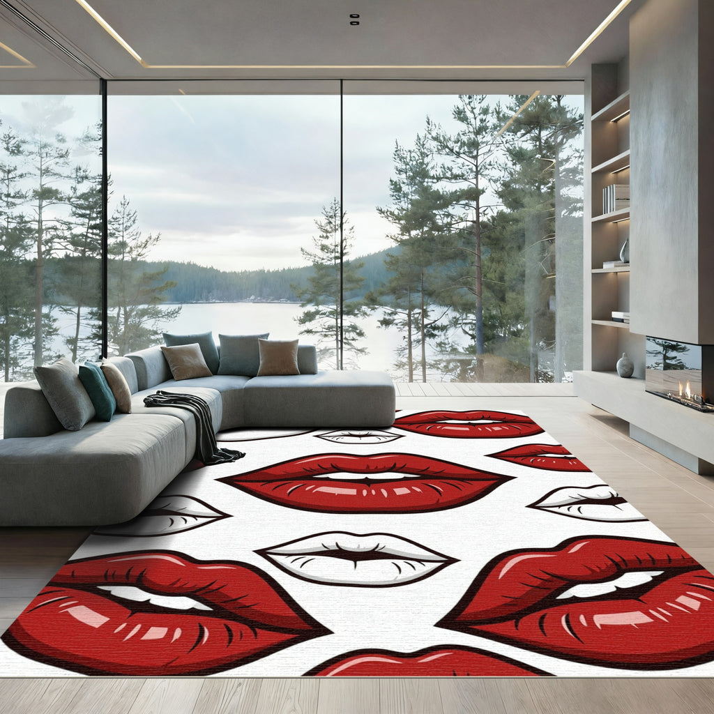 Bold Red and White Kiss Lips Rug