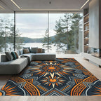 Geometric Golden Sun Celestial Art Rug