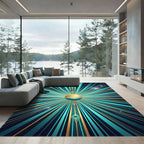 Radiant Teal Gold Peacock Feathers Rug