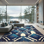 Intricate Deep Blue Arabesque Tile Rug