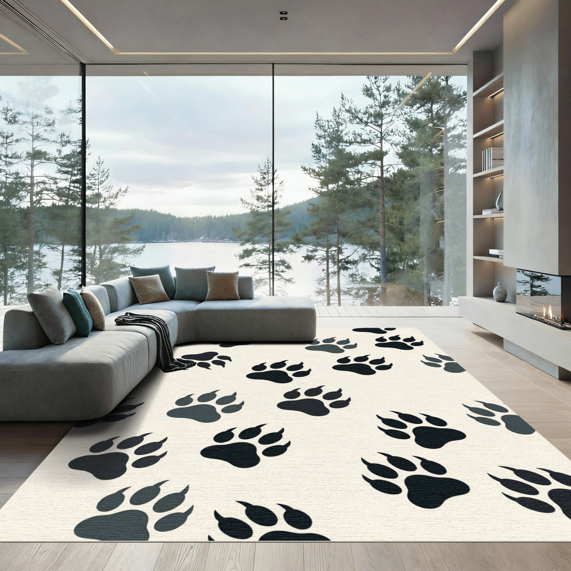 Minimalist Monochrome Paw Print Rug